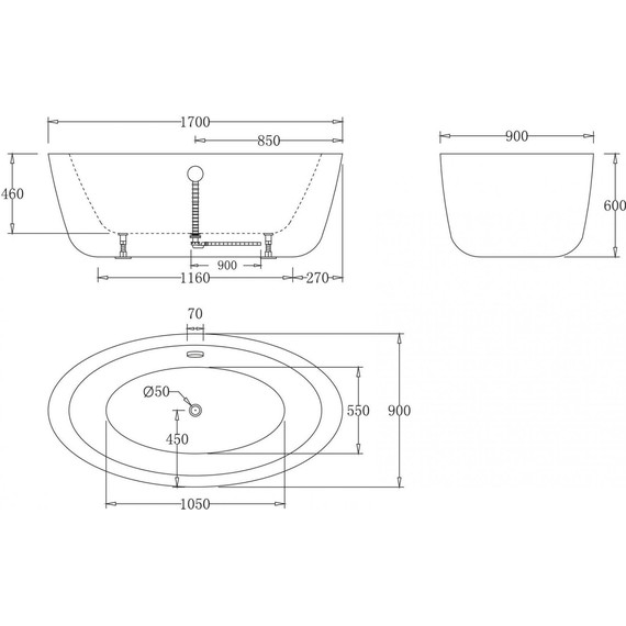 Ванна отдельностоящая BelBagno 170x90 BB67-1700 - фото 5