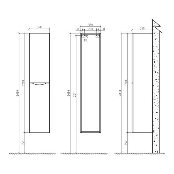 Пенал подвесной BelBagno ANCONA-N-1700-2A-SC-WO-R 35 см, правый, белый дуб - фото, картинка 4 Пенал подвесной BelBagno ANCONA-N-1700-2A-SC-WO-R 35 см, правый, белый дуб - фото 4
