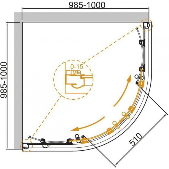 Душевое ограждение Cezares 100х100 см GIUBILEO-R-2-100-SCORREVOLE-CP-Cr, хром/прозрачное/узор - фото 3