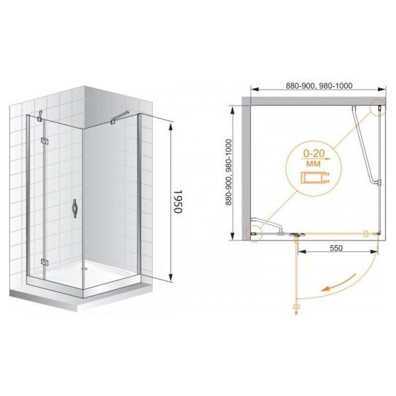 Душевое ограждение Cezares 90х90 см BERGAMO-W-A-1-90-C-Cr-L, хром/прозрачное - фото 2