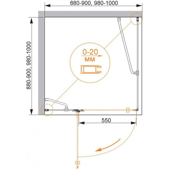 Душевое ограждение Cezares 90х90 см BERGAMO-W-A-1-90-C-Cr-L, хром/прозрачное - фото 3