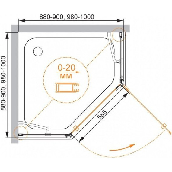 Душевое ограждение Cezares 100х100 см BERGAMO-W-P-1-100-C-Cr-L-IV, хром/прозрачное - фото 3