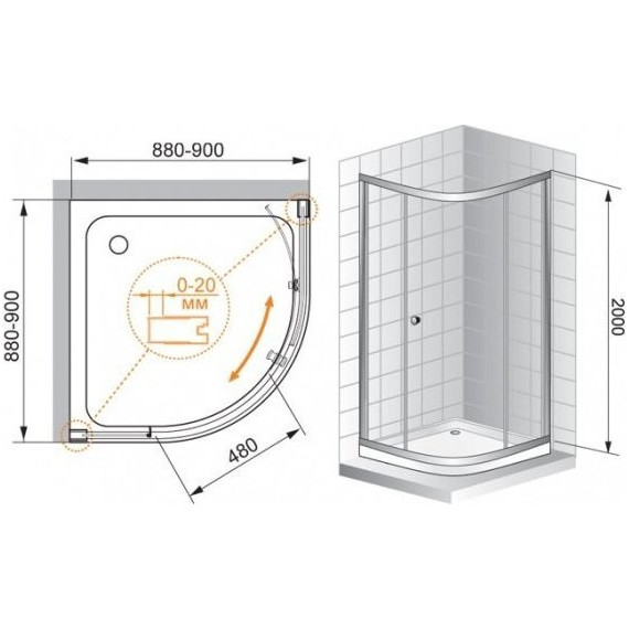 Душевое ограждение Cezares 90х90 см ANIMA-W-R-1-90-C-Cr-IV, хром/прозрачное - фото 4