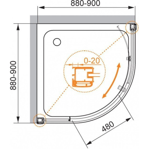 Душевое ограждение Cezares 90х90 см ANIMA-W-R-1-90-C-Cr-IV, хром/прозрачное - фото 5