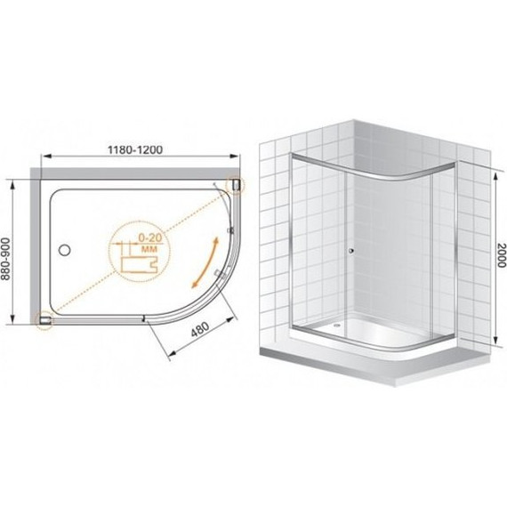 Душевое ограждение Cezares 120х90 см ANIMA-W-RH-1-120/90-C-Cr, хром/прозрачное - фото 4