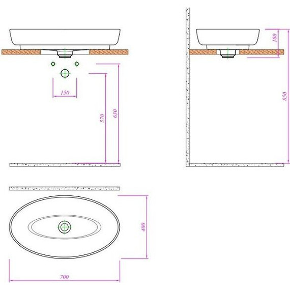 Раковина врезная на столешницу Kale DOVE 70 см - фото 2