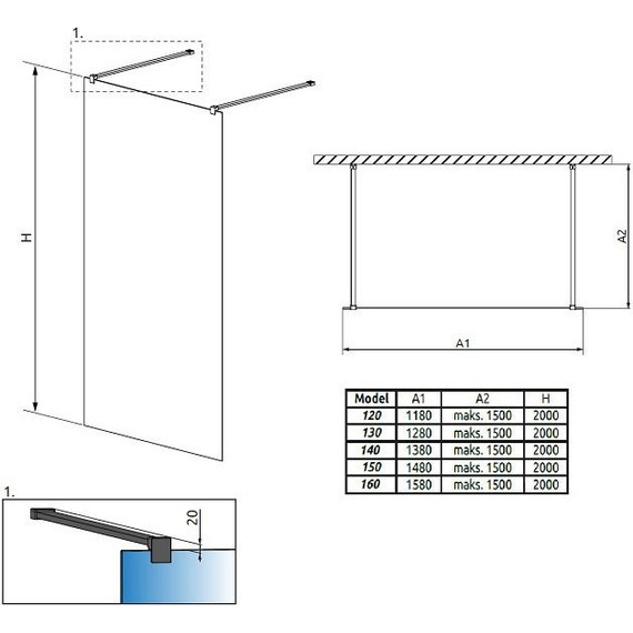 Душевая перегородка Radaway Modo New Black I 140x200 см черный/прозрачное - фото 3