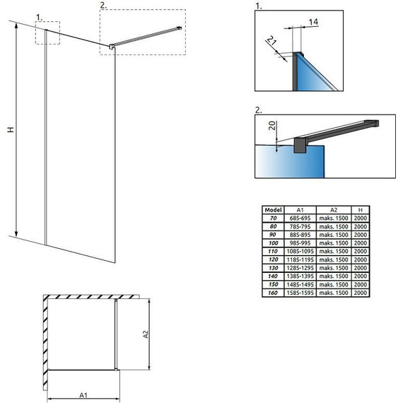 Душевая перегородка Radaway Modo New Black II 130x200 см черный/прозрачное - фото 3