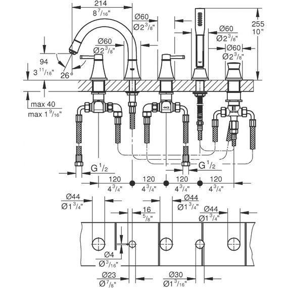 Смеситель для ванны Grohe Grandera 19919IG0, хром/золото - фото, картинка 2 Смеситель для ванны Grohe Grandera 19919IG0, хром/золото - фото 2