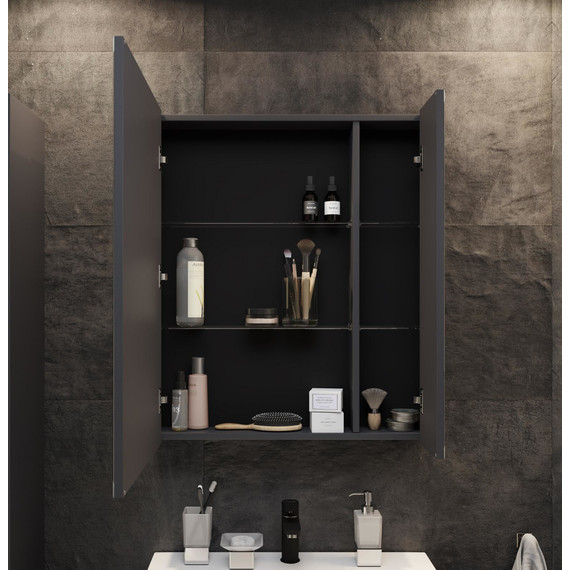 Зеркало-шкаф Stworki Кронборг 70 см 1A262002KB820, чёрный/серый - фото 4