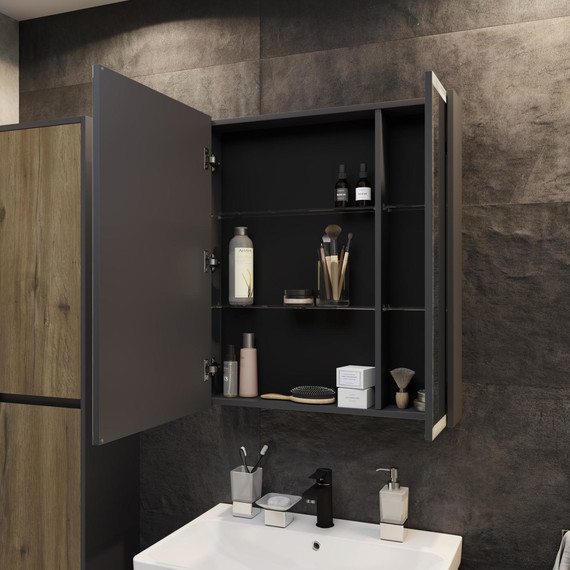 Зеркало-шкаф Stworki Кронборг 70 см 1A262002KB820, чёрный/серый - фото 5