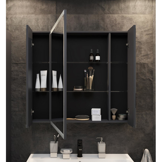 Зеркало-шкаф Stworki Кронборг 90 см 1A262202KB820, чёрный/серый - фото 4