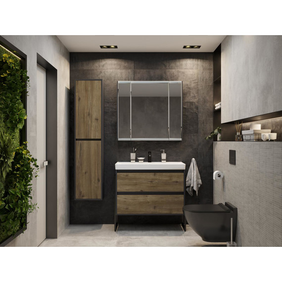 Зеркало-шкаф Stworki Кронборг 90 см 1A262202KB820, чёрный/серый - фото 3