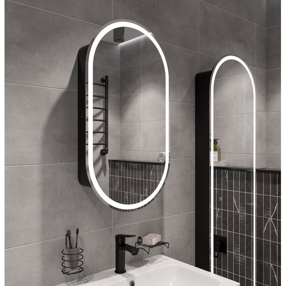 Зеркало-шкаф Stworki Мальмё 45 см МВК073, чёрный - фото 9