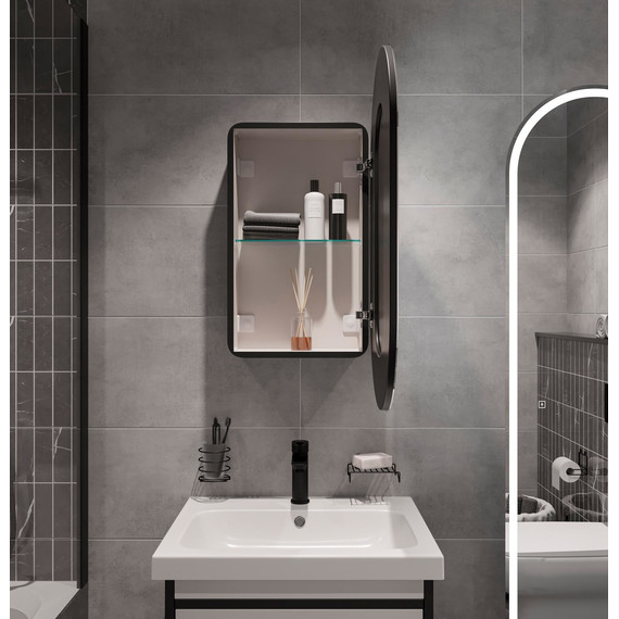 Зеркало-шкаф Stworki Мальмё 45 см МВК073, чёрный - фото 13