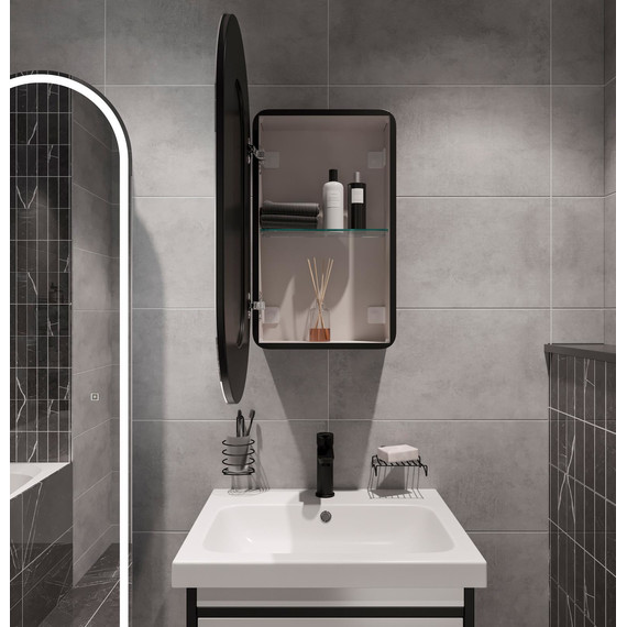 Зеркало-шкаф Stworki Мальмё 45 см МВК073, чёрный - фото 14