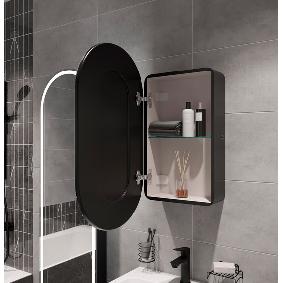 Зеркало-шкаф Stworki Мальмё 45 см МВК073, чёрный - фото 16