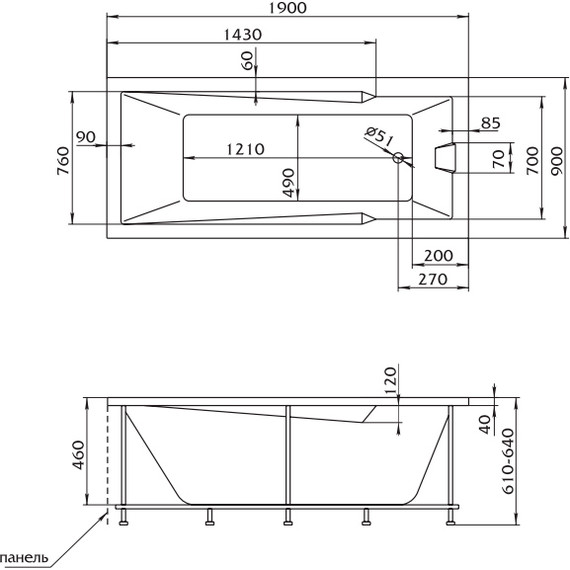 Ванна акриловая Stworki Копенгаген 190x90 см 565414 с каркасом - фото 2