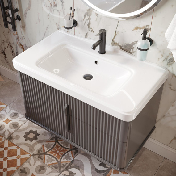 Тумба подвесная с раковиной Stworki Молде 95 см 579360, серый - фото 5