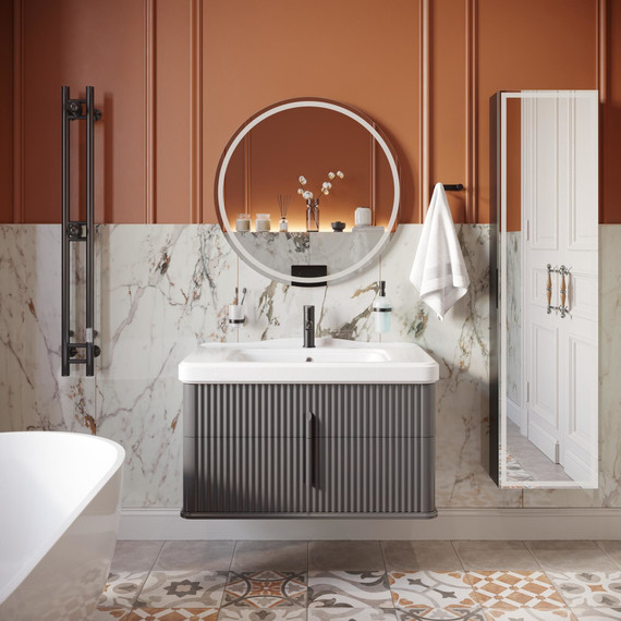 Тумба подвесная с раковиной Stworki Молде 95 см 579360, серый - фото 6