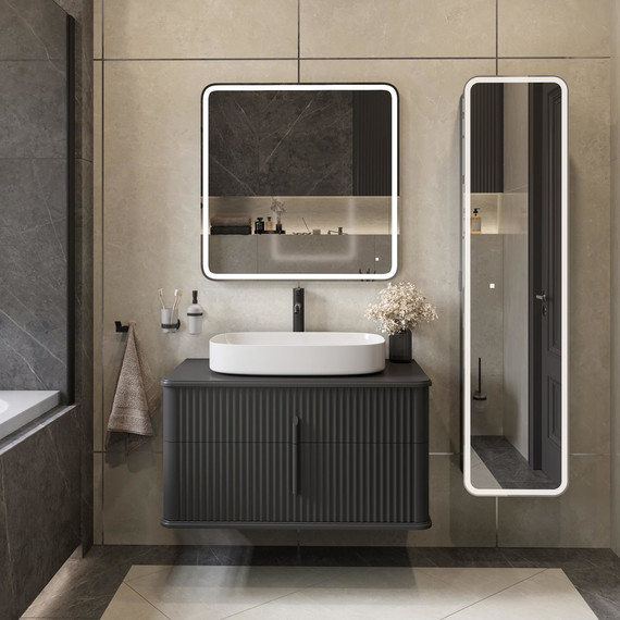 Тумба подвесная с раковиной и столешницей Stworki Молде 95 см 579550, чёрный - фото 7