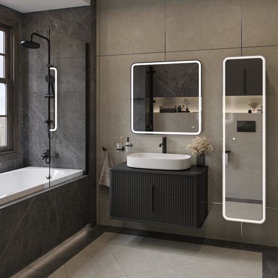 Тумба подвесная с раковиной и столешницей Stworki Молде 95 см 579550, чёрный - фото 8