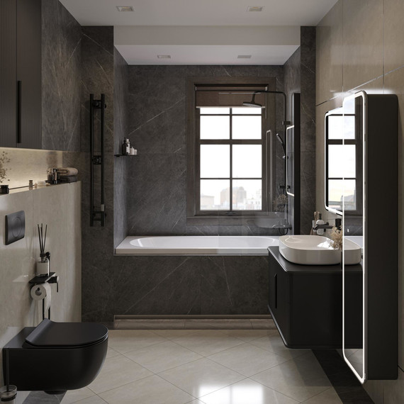 Тумба подвесная с раковиной и столешницей Stworki Молде 95 см 579550, чёрный - фото 9