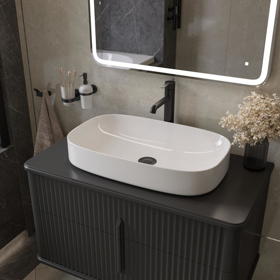 Тумба подвесная с раковиной и столешницей Stworki Молде 95 см 579550, чёрный - фото 10