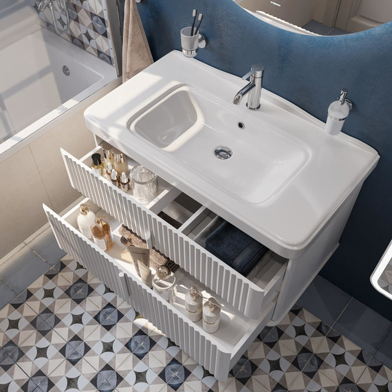 Тумба подвесная с раковиной Stworki Молде 95 см 579358, белый - фото 11