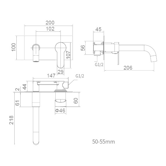 Смеситель для раковины настенный Stworki Ольборг FD10005 (со скрытой частью) - фото 2