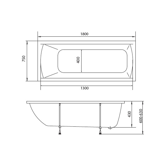 Ванна акриловая Stworki Эстерсунд 180x75 см 565411 с ножками - фото 2