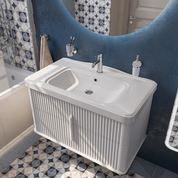 Тумба подвесная с раковиной Stworki Молде 95 см 579358, белый - фото 10