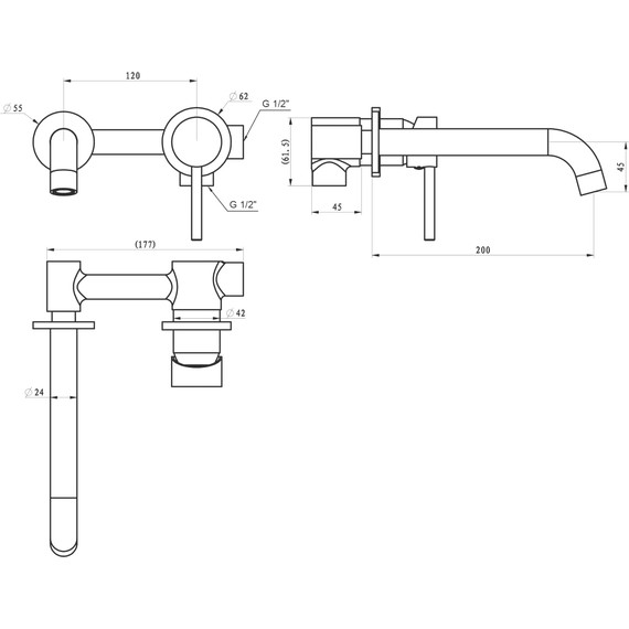 Смеситель для раковины настенный Stworki Ольборг HWM0504-R01BK (со скрытой частью) чёрный - фото 2
