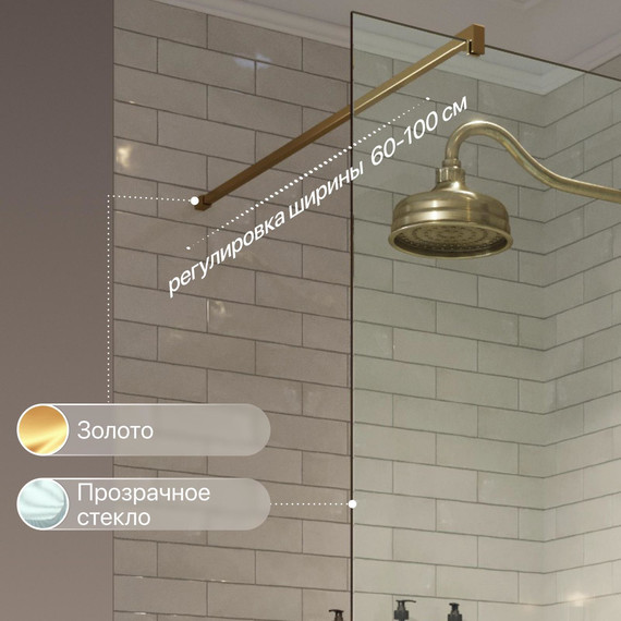 Душевая перегородка Stworki Берген 100 cм MV-BE-100-GL (стекло 8 мм) золото/прозрачное - фото 4