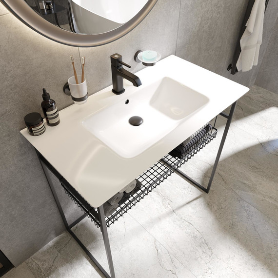 Консоль напольная с раковиной Stworki Мосс 90 см KR-601932, чёрный - фото 6