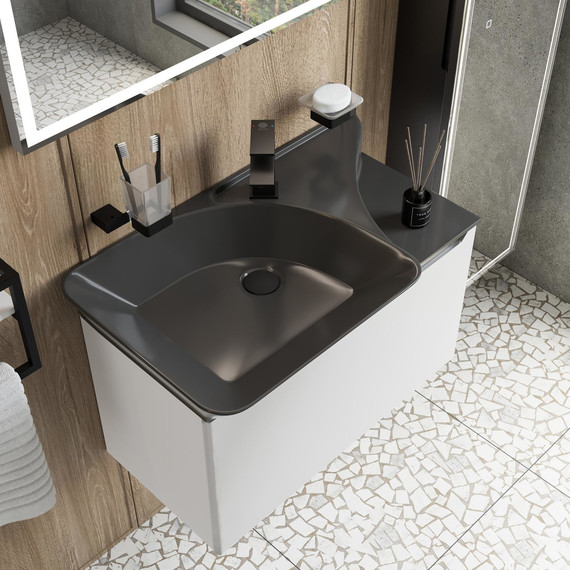 Тумба подвесная с раковиной Stworki Ши 80 см 609720, белый - фото 5