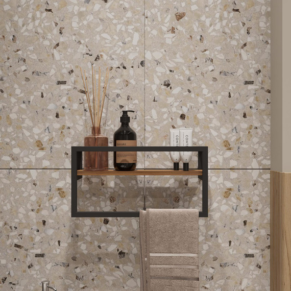 Полка с полотенцедержателем Stworki Гриндстед 40 см П23245, чёрный/светлое дерево - фото 6