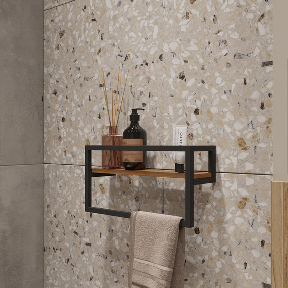 Полка с полотенцедержателем Stworki Гриндстед 40 см П23245, чёрный/светлое дерево - фото 5