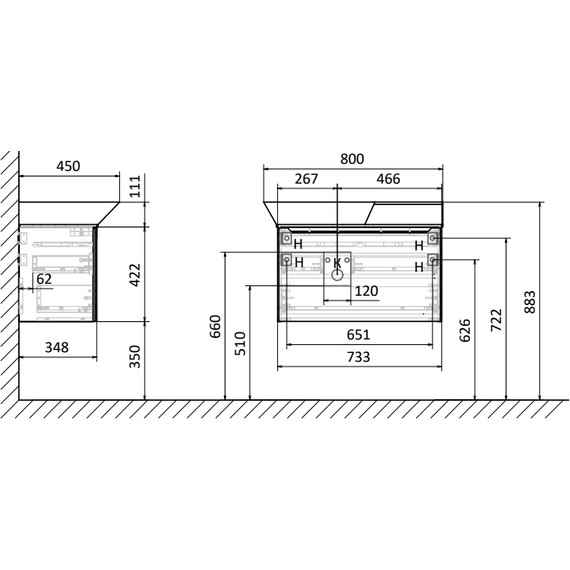 Тумба подвесная с раковиной Stworki Ши 80 см 609720, белый - фото 2