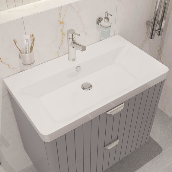 Тумба подвесная с раковиной Stworki Ларвик 80 см 622516, серый - фото 5