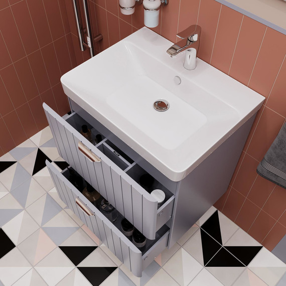 Тумба подвесная с раковиной Stworki Ларвик 60 см 622514, серый - фото 6