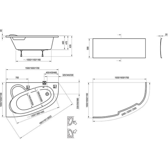 Ванна акриловая Ravak Asymmetric 150х100 см C441000000 L, Размер - мм: 1500х1000 - фото, картинка 6 Ванна акриловая Ravak Asymmetric 150х100 см C441000000 L, Размер - мм: 1500х1000 - фото 6