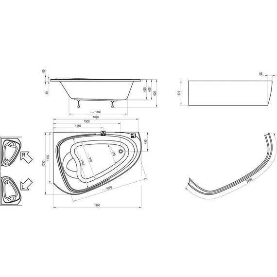 Ванна акриловая Ravak Love Story II 195x140 см C761000000 R - фото 10
