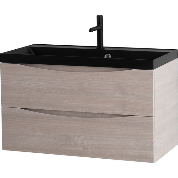 Тумба подвесная с раковиной BelBagno MARINO-900-2C-SO-RG-P 90 см, Rovere Grigio (раковина BB900/450-LV-ART-AST-NERO) - фото 
