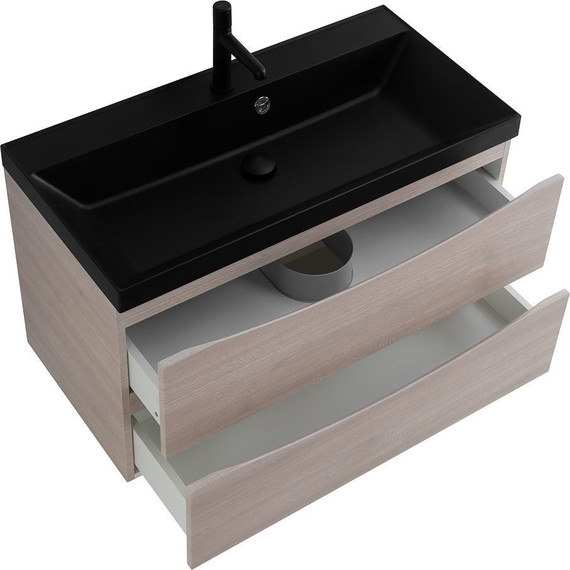 Тумба подвесная с раковиной BelBagno MARINO-900-2C-SO-RG-P 90 см, Rovere Grigio (раковина BB900/450-LV-ART-AST-NERO) - фото 2