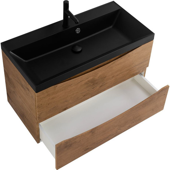 Тумба подвесная с раковиной BelBagno MARINO-900-2C-SO-RN-P 90 см, Rovere Nature (раковина BB900/450-LV-ART-AST-NERO) - фото 3