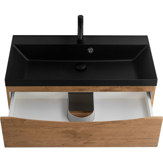Тумба подвесная с раковиной BelBagno MARINO-900-2C-SO-RN-P 90 см, Rovere Nature (раковина BB900/450-LV-ART-AST-NERO) - фото 4