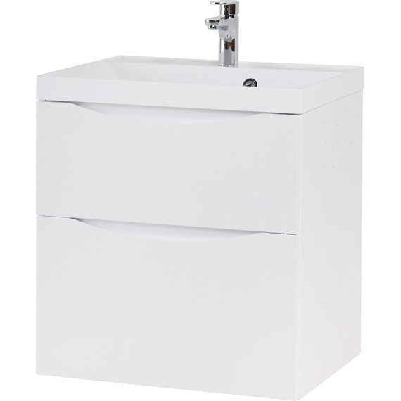 Тумба подвесная с раковиной BelBagno MARINO-H60-600-2C-SO-BL-P 60 см (раковина чёрная BB600/450-LV-ART-AST-NERO) Bianco Lucido - фото 