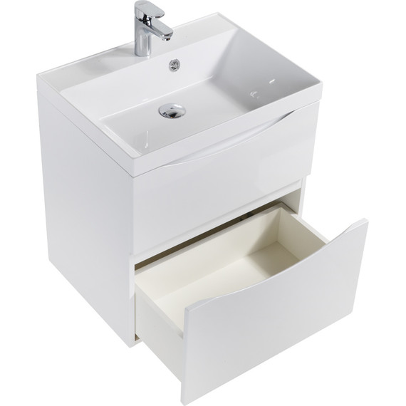 Тумба подвесная с раковиной BelBagno MARINO-H60-700-2C-SO-BL-P 70 см (раковина чёрная BB700/450-LV-ART-AST-NERO) Bianco Lucido - фото 4