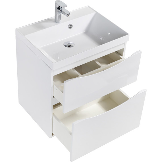 Тумба подвесная с раковиной BelBagno MARINO-H60-700-2C-SO-BL-P 70 см (раковина чёрная BB700/450-LV-ART-AST-NERO) Bianco Lucido - фото 6